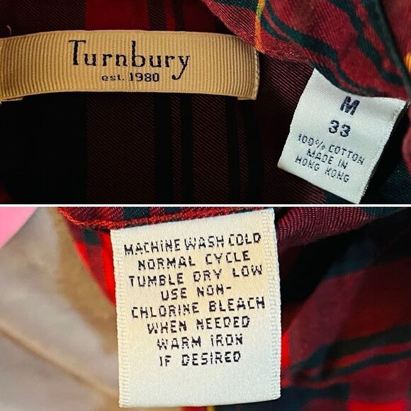 Turnbury Red Plaid Button Down Shirt Button Collar M 33 - Picture 7 of 10